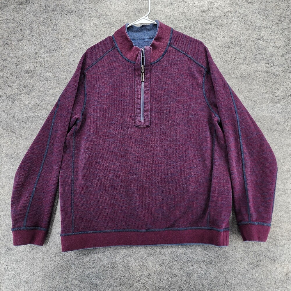 Tommy Bahama Sweater Mens Large Quarter Zip Reversible Red Blue